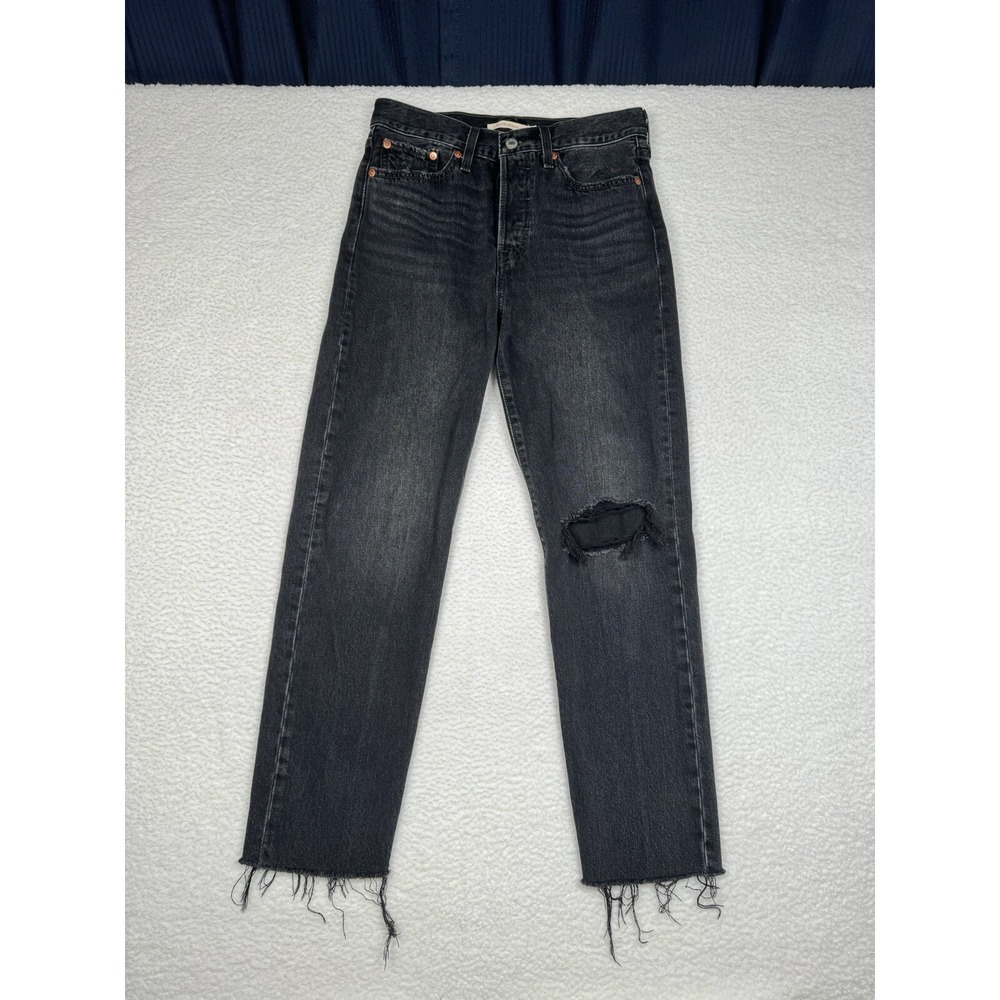Levi's Premium Wedgie Straight Black Jeans Distressed - Women's 27